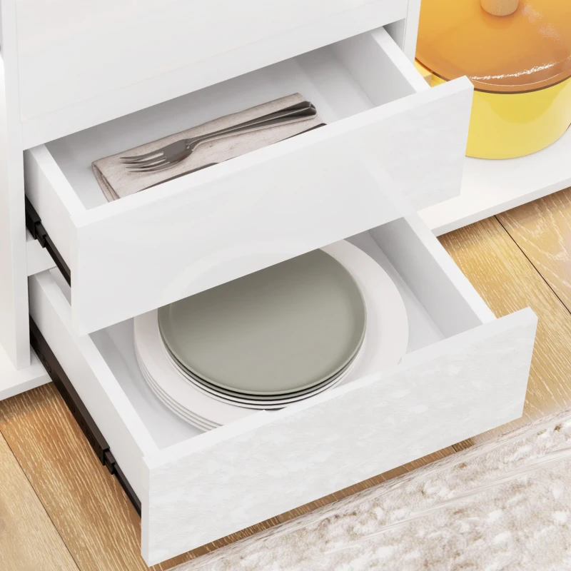 HOMCOM Credenza Moderna con LED Regolabile con Telecomando, 4 Cassetti e 2 Armadietti, 120x34x70 cm, Bianco