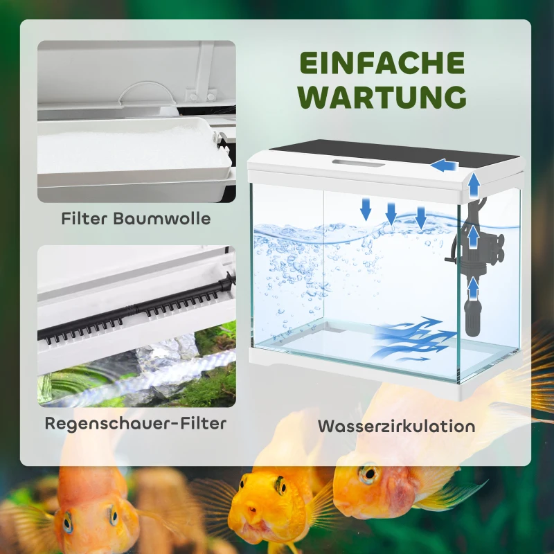 PawHut Aquarium, 17 L Tropenfischaquarium, leichte Pflege, klare Sicht, mit LED-Leuchten, 35L x 21B x 31H cm, Weiß+Schwarz