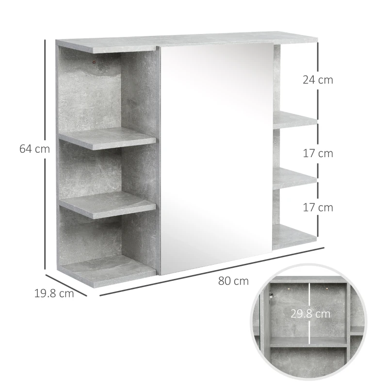 kleankin Specchiera Bagno a Parete con Anta e Mensole Laterali in Legno, 80x19.8x64cm