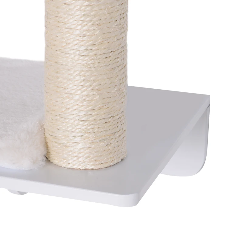 PawHut Kletterwand Katzen, Wandkratzbaum, Katzenliege mit Kratzbaum,53cm Katzenregal mit Ballspielzeug, Plüschauflage, Katzenkratzbaum, Katzensäule, Weiß