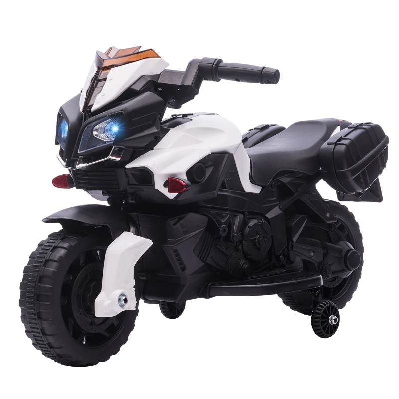 HOMCOM Moto Eléctrica para Niños de 18-48 Meses 6V con Faros Bocina 2 Ruedas de Equilibrio 88,5x42,5x49 cm Blanco y Negro