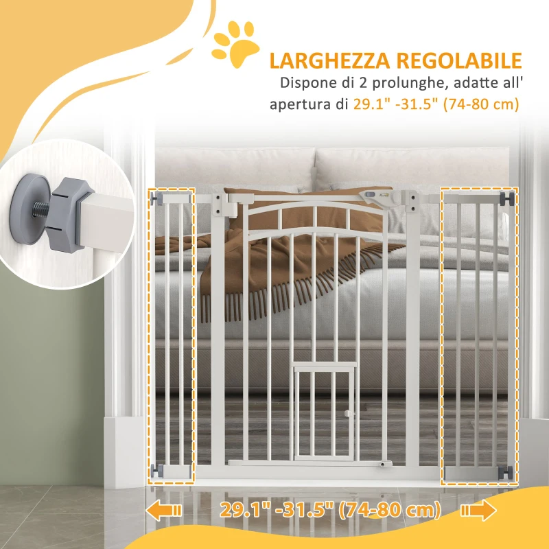 PawHut Cancellino per Cani taglia Piccola e Media con Chiusura Automatica, in Acciaio e PA, 74-100x76 cm, Bianco