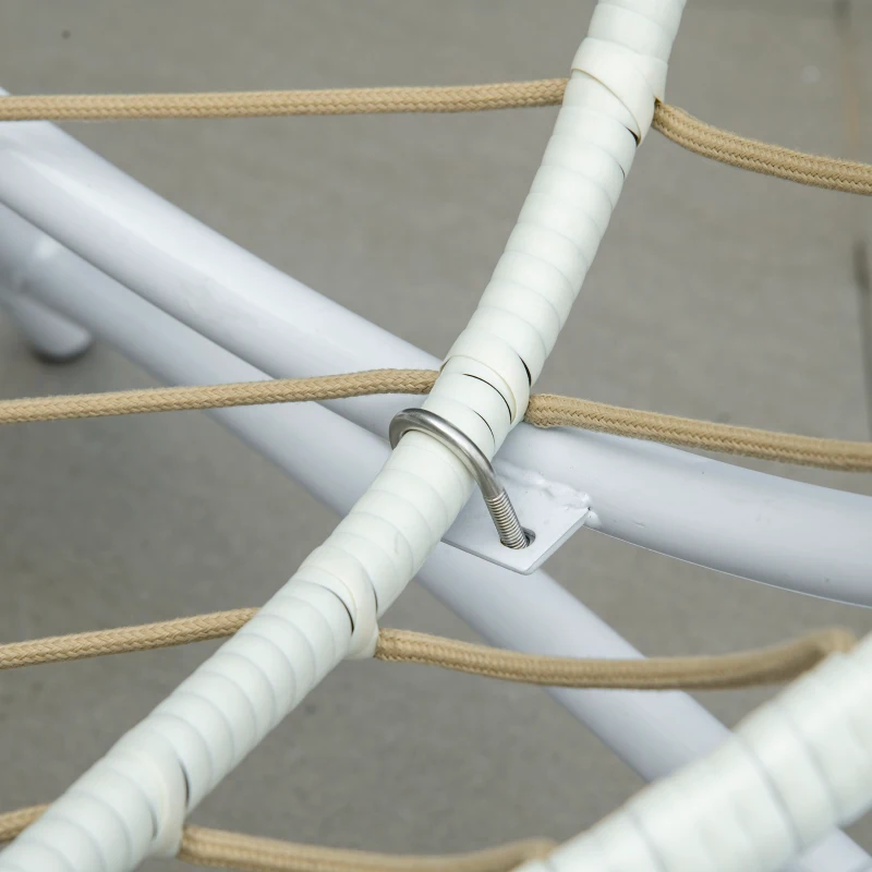 Outsunny Fauteuil cocon œuf sur pied pliant 118 x 75 x 142 cm avec coussin beige inclus métal résine blanc et beige