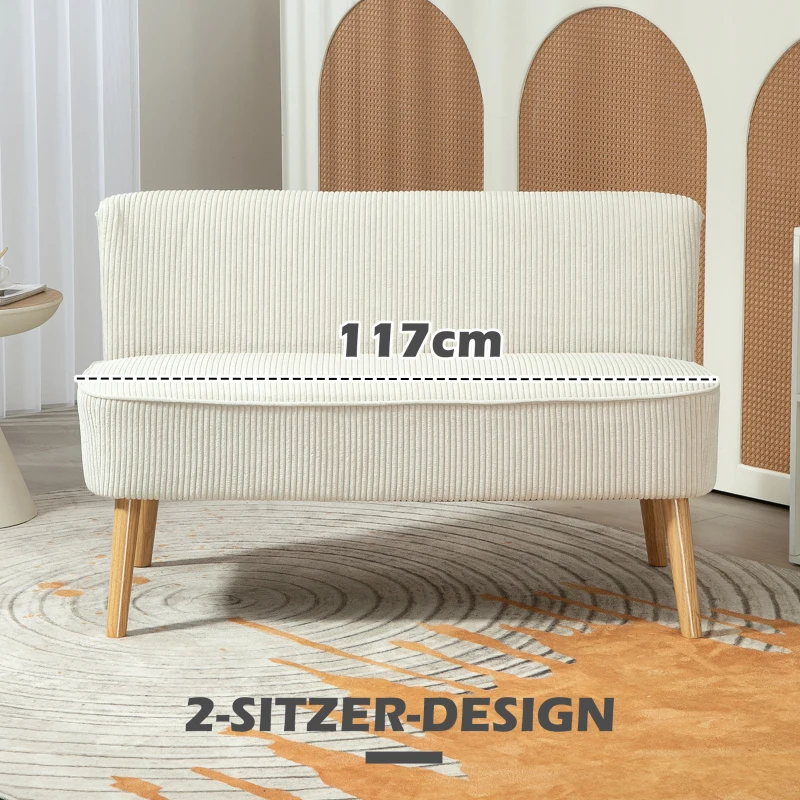 HOMCOM 2-Sitzer Sofa, weiche Polsterung, pflegeleichter Bezug, bis 150 kg belastbar, 117 x 56,5 x 77 cm, Cremeweiß(m-7)