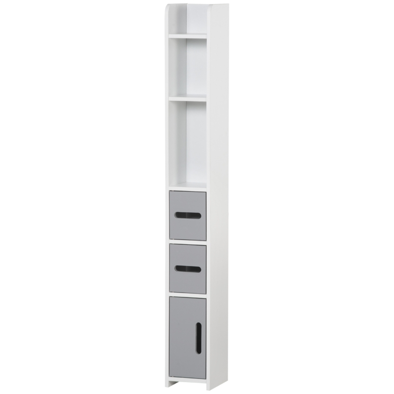 kleankin Columna Baño con 3 Puertas y 3 Estantes Mueble Auxiliar Alto de Estilo Moderno 15x17x120cm Blanco y Gris