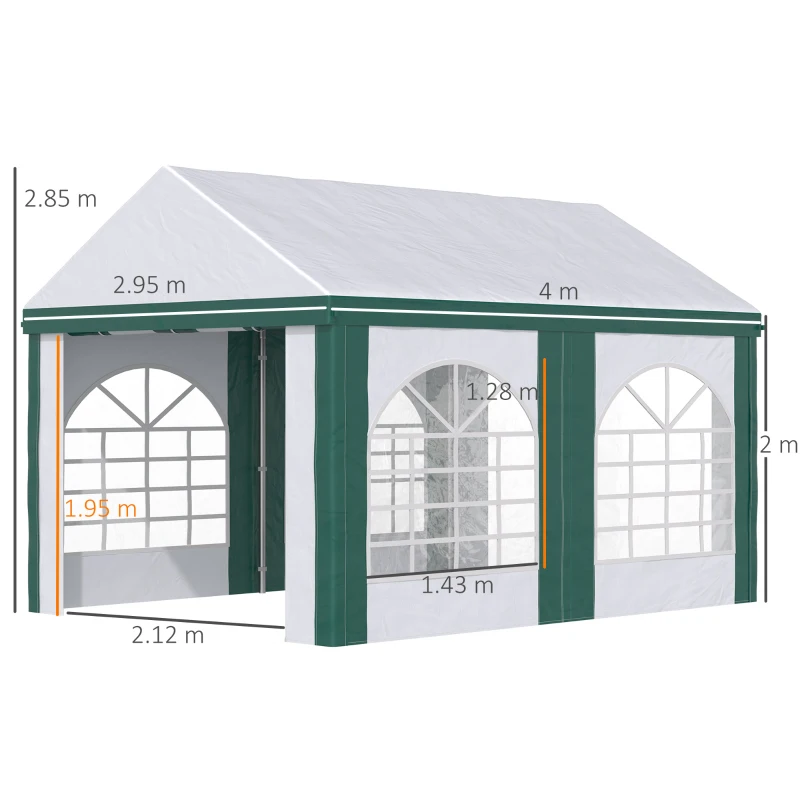 Outsunny Tendone da Giardino 4x3m per 12 Persone con Doppio Ingresso, Bianco e Verde
