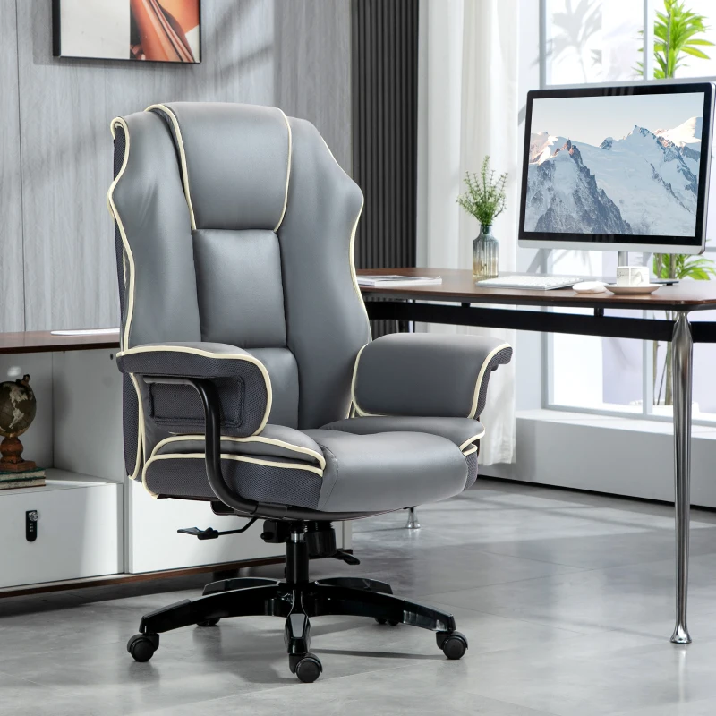 Vinsetto Faux Leather Executive Office Chair, with Contrast Piping - Grey/White