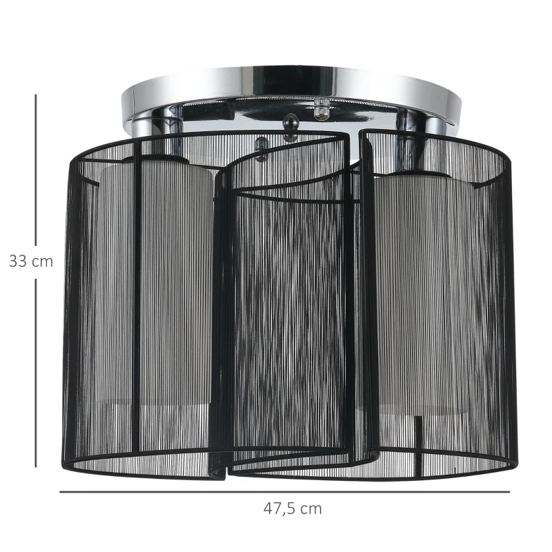 HOMCOM Plafonnier 2 lampes design contemporain filaire dim. Ø47 x 33H cm métal chromé verre toile noir