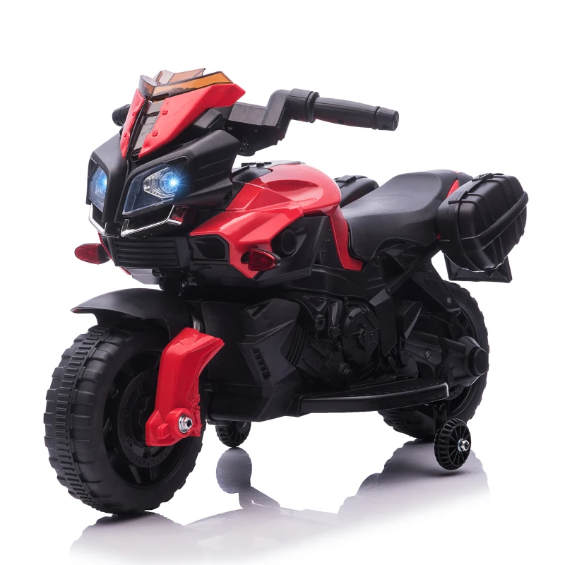 HOMCOM Moto Eléctrica para Niños de 18-48 Meses 6V con Faros Bocina 2 Ruedas de Equilibrio 88,5x42,5x49 cm Rojo y Negro