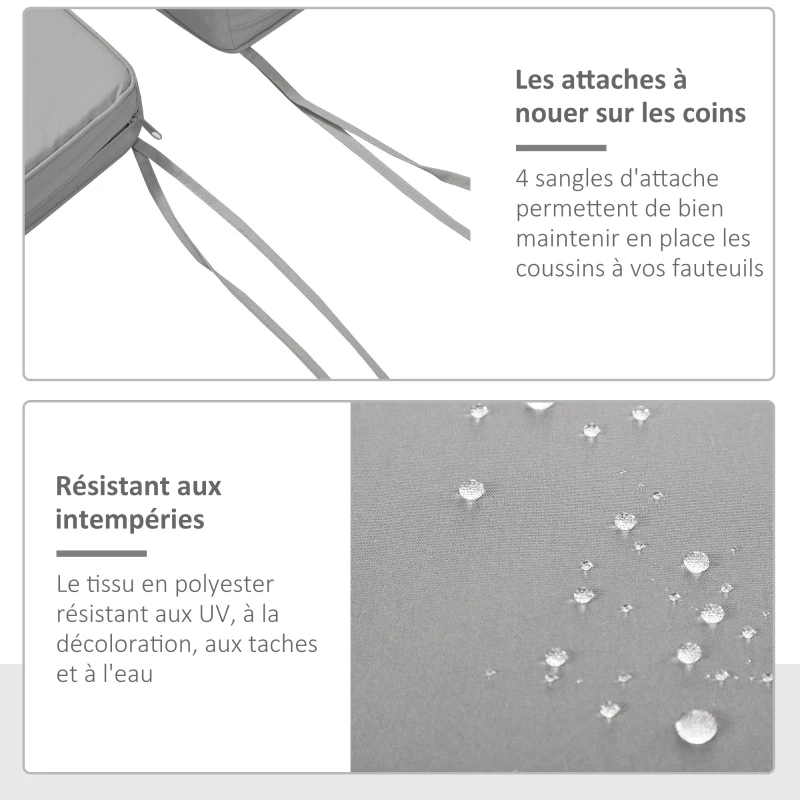 Outsunny Lot de 2 Coussins de Chaise Fauteuil de Jardin Coussins d'assise déhoussables Rembourrage 5 cm Polyester Gris clair