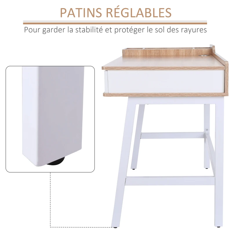 HOMCOM Bureau Informatique Multi-Rangement 100L x 55l x 82H cm MDF et métal