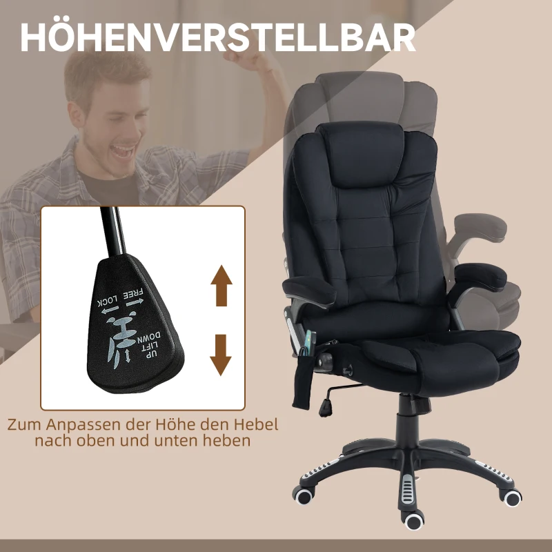 Vinsetto Bürostuhl mit Massage- & Wärmefunktion, ergonomisch, höhenverstellbar, Schwarz(m-5)