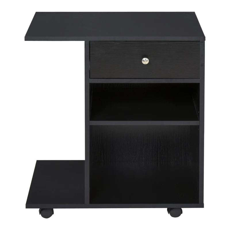 Vinsetto Mobile Porta Stampante in Legno Nero con 1 Cassetto, 2 Ripiani e Mensola CPU, per Ufficio 60x40x68.5cm
