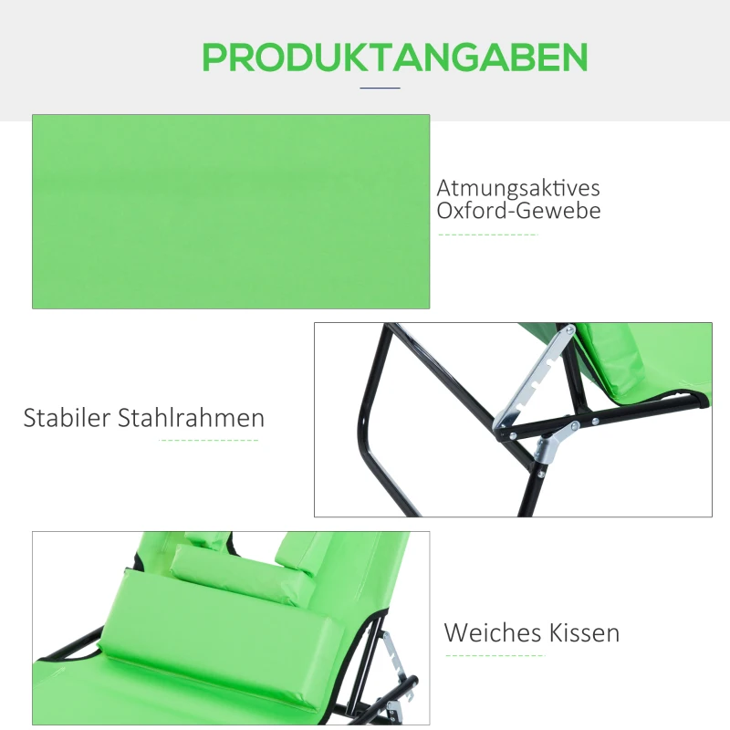 Outsunny Sonnenliege mit Lesefenster & Kissen, klappbar, wasserabweisender Bezug, Metallrahmen, Grün