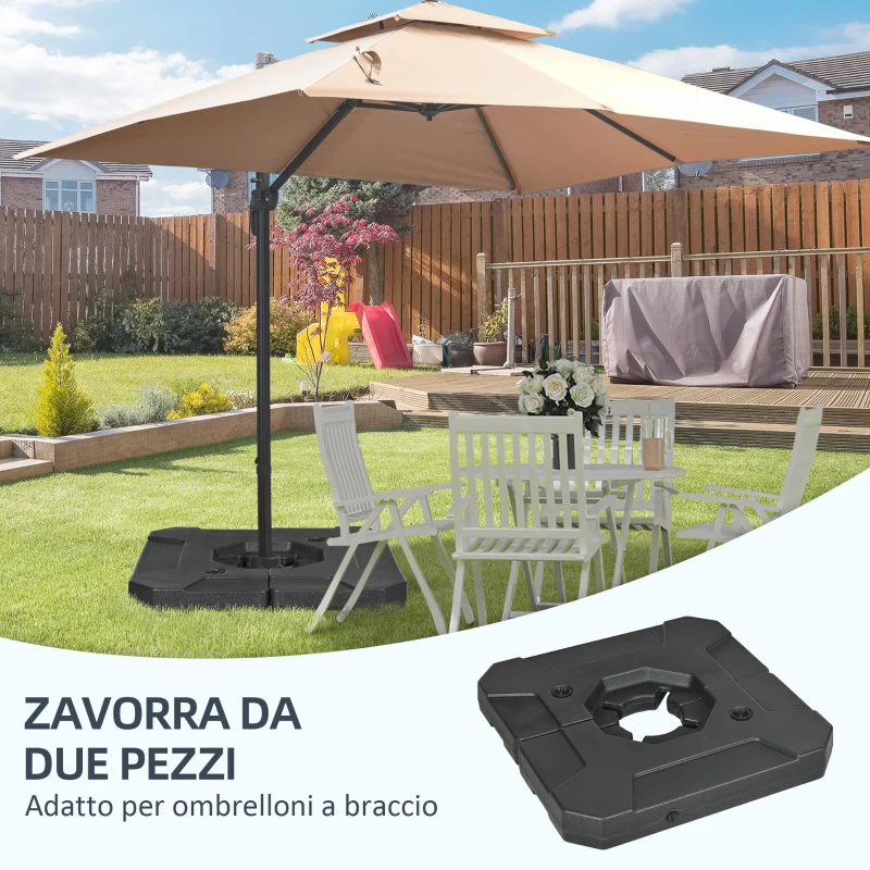 Outsunny Set 2 Piastre Base per Ombrellone da Giardino Riempibile con Acqua e Sabbia, Nero