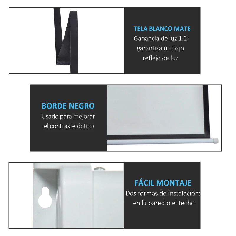 HOMCOM Pantalla Proyector Eléctrica Portátil Universal 100 Pulgadas Pantalla para Proyección Motorizada 4:3 con Control Remoto Cine en Casa Presentaciones Colgada de Pared