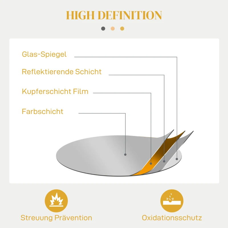 HOMCOM Wanddekoration, runder Wandspiegel, Metallrahmen, Φ65 cm, Farbe: Gold