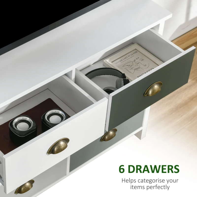 HOMCOM Chest of Drawers，6 Drawer Cabinet w/ Metal Handles Shabby Chic Sideboard for Living Room Bedroom, Multi-Coloured