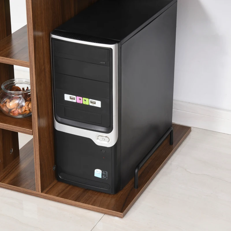 HOMCOM Mesa Escritorio para PC Mesa de Ordenador con Estantes abiertos y baldas Ajustables Armario Soporte para CPU y Bandeja Extraíble 120x60x74 cm Madera Natural