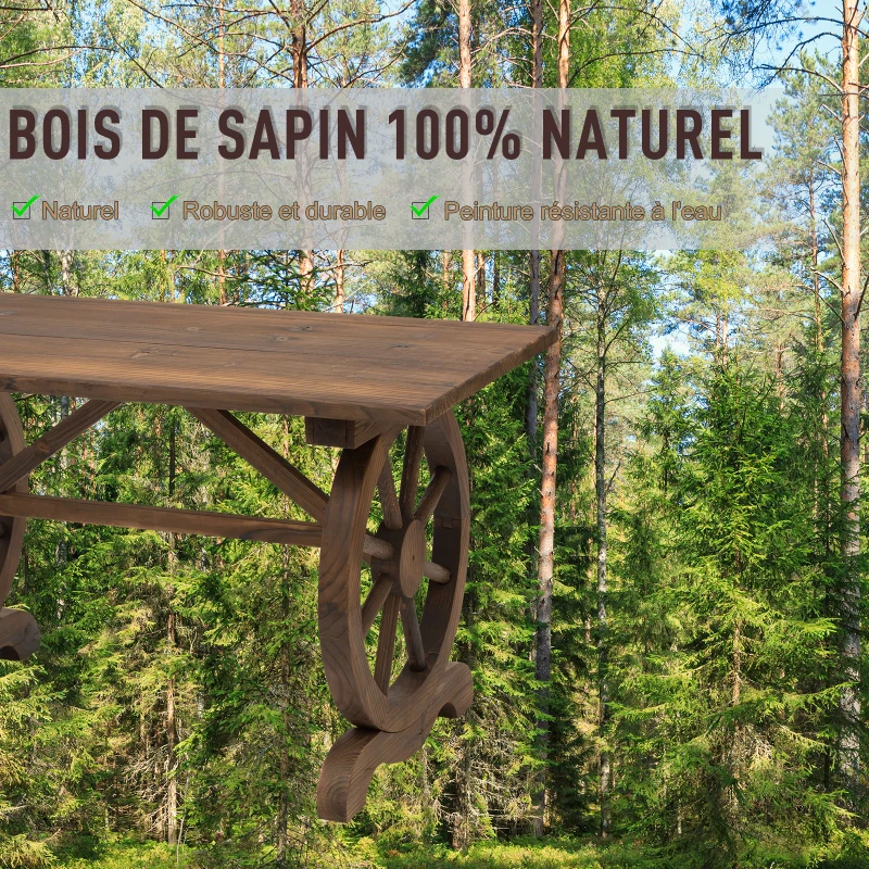 Outsunny Table Basse de Jardin Style Rustique Chic piètement Roues Charette Bois Sapin traité carbonisation
