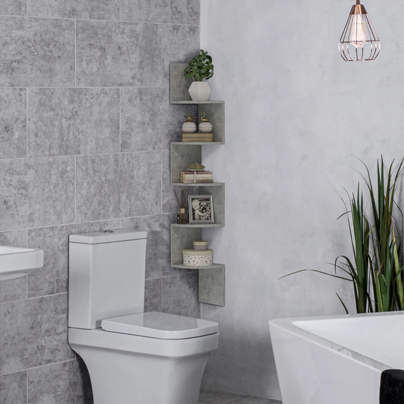 HOMCOM Étagère d'angle Murale de Rangement Forme Zigzag 20L x 20l x 126H cm 5 Niveaux Bois Gris