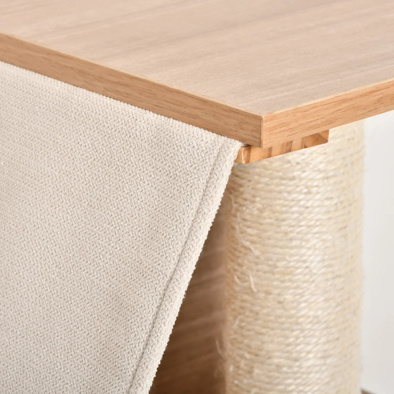 PawHut Estantes de Pared Gatos Escaleras de Tela para Gatos con Plataformas y Postes Rascadores de Sisal Centro de Actividades de Escalada 129x40x31,5 cm Marrón Claro