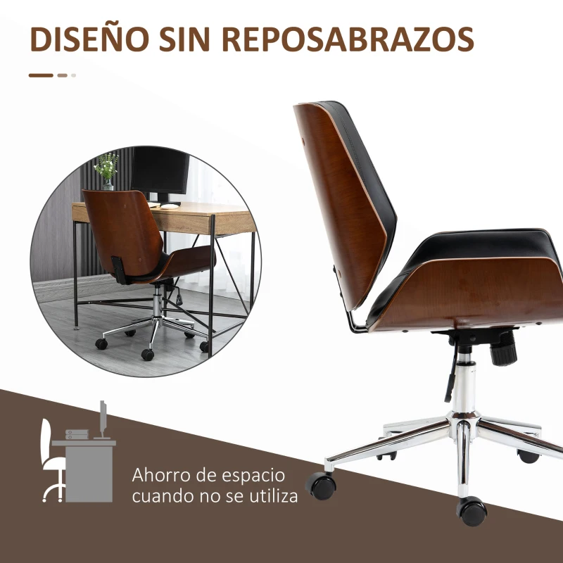 Vinsetto Silla de Oficina Giratoria de PU con Altura Ajustable Función de Inclinación y Ruedas 51x65,5x82-92 cm Negro