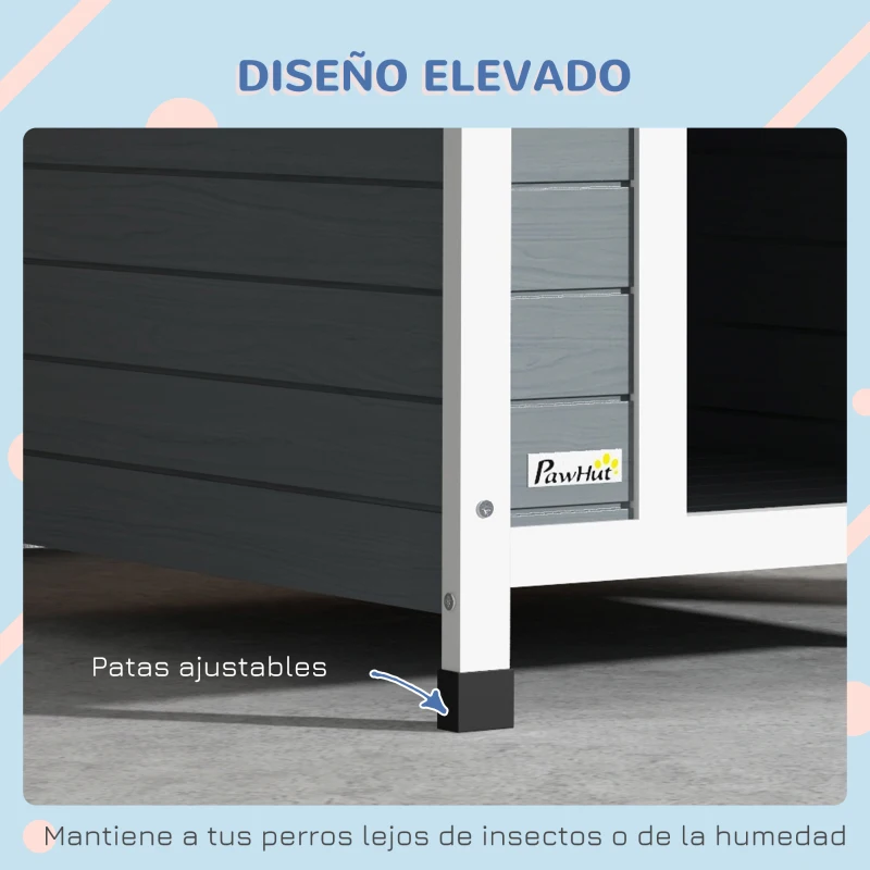 PawHut Casa para Perros Medianos 75x88x82 cm con Techo Ondulado Base Elevada y Suelo Desmontable Gris