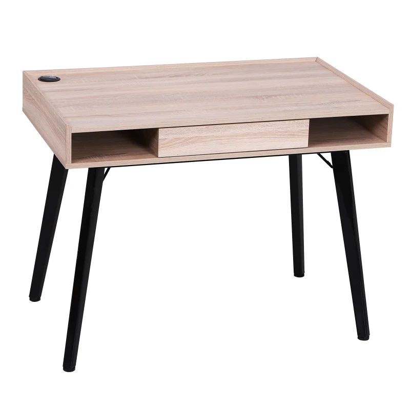 HOMCOM Bureau informatique table d'ordinateur L 100 x l 60 x H 77 cm tiroir 2 compartiments métal MDF noir 06BK
