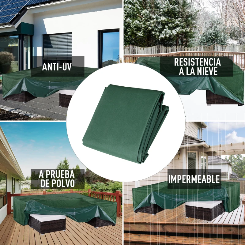Outsunny Funda para Muebles de Jardín 245x165x55 cm Cubierta de Protección de Exterior con Ojales de Aluminio y Tela Oxford Impermeable para Terraza Patio Balcón Verde