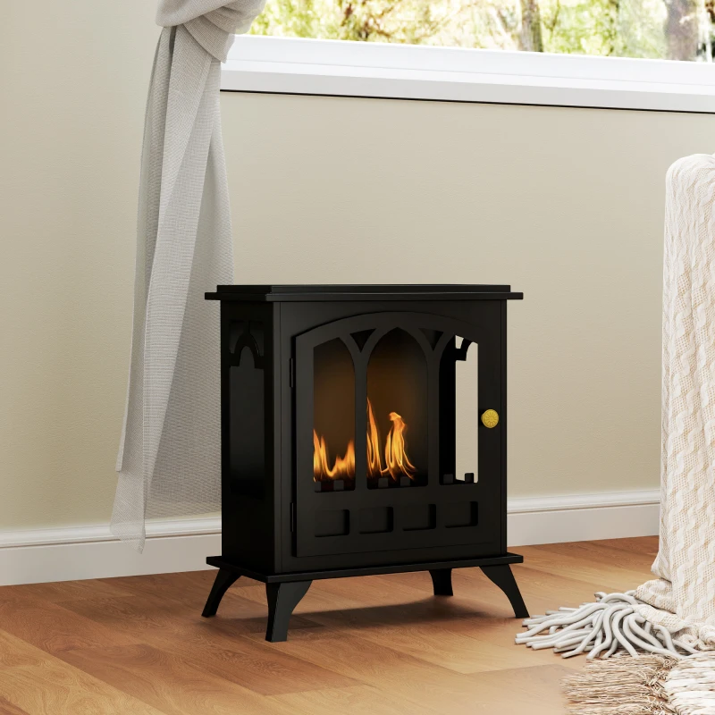 HOMCOM Ethanol Fireplace Stove, Freestanding Bioethanol Fire, Indoor Ethanol Burner with 0.9 Litres Volume, Burns for Up to 3.3 Hours, 21 Inch, Black