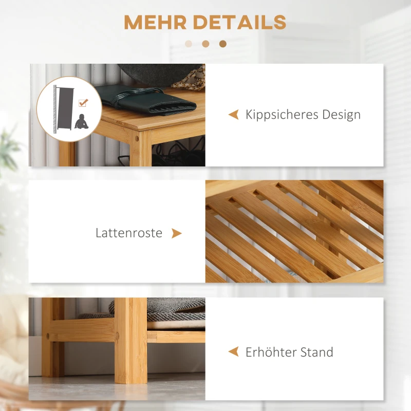 HOMCOM Schuhregal mit 4 Regalen, Bambus, Lamellen, bis Größe EU 45, Natur