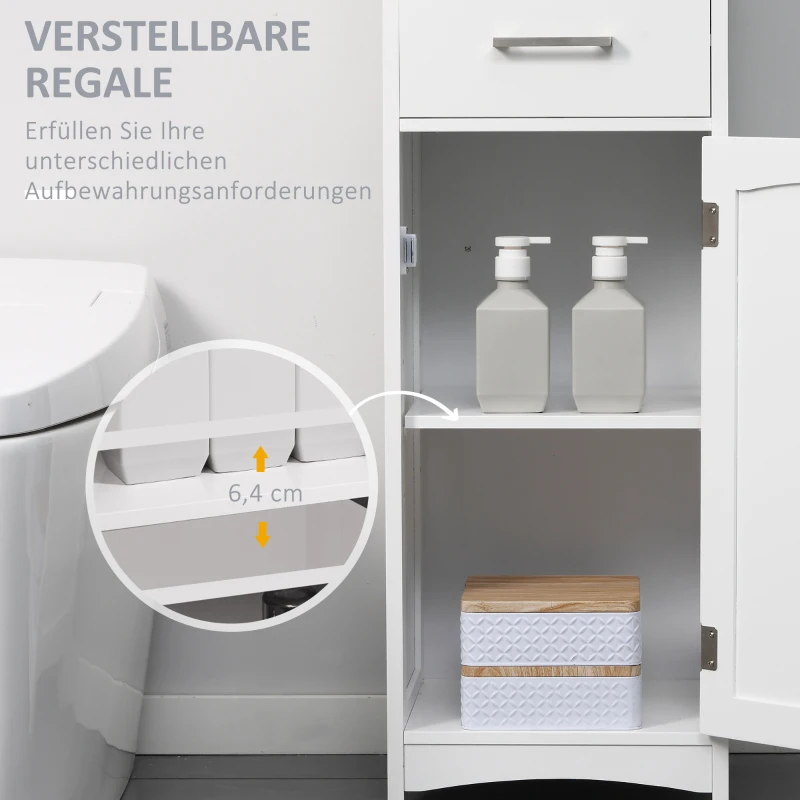 kleankin Badezimmerschrank Freistehender Bademöbel Badschrank Schrank mit Schublade Weiß+Grau 34 x 30 x 163 cm