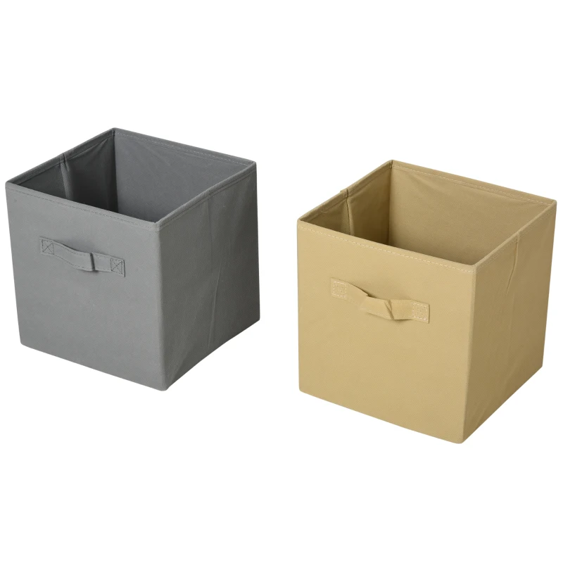 HOMCOM Bücherregal Standregal Kommode Küchenschrank Würfelregal mit offene Ablagefächer und  Stoffschubladen,Weiß+Braun+Grau, Spanplatte, 54,5 x 24 x 69,5 cm