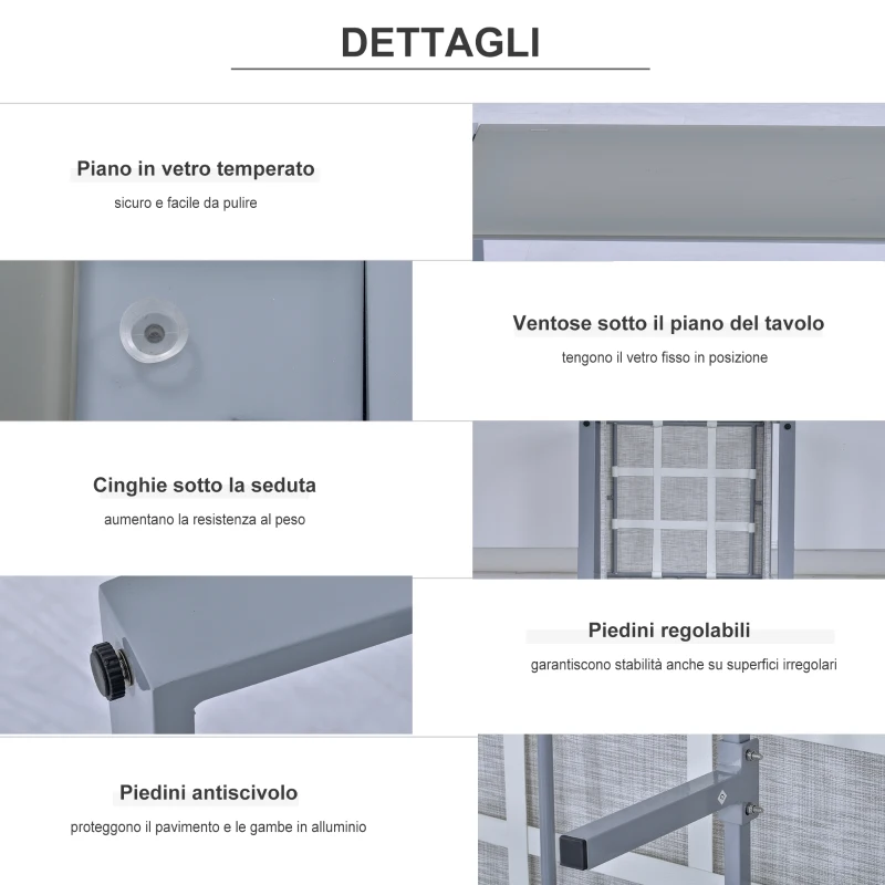 Outsunny Salotto da Giardino Set 4 Pezzi Mobile da Giardino con Tavolino, Divano 3 Posti, 2 Poltrone e Cuscini, Alluminio e Vetro Grigio