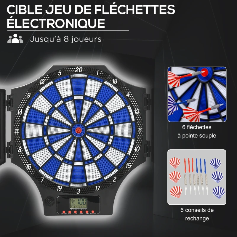 SPORTNOW Cible jeu de fléchettes électronique refermable 2 portes 31 jeux jusqu'à 8 joueurs affichage LCD haut-parleur noir