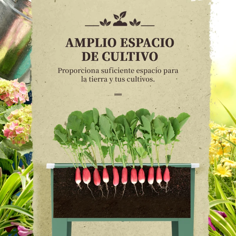 Outsunny Huerto Urbano Elevado con Ruedas de Acero Galvanizado con Estante y Asa Lateral para Plantas Cultivos 64x55x79 cm Verde