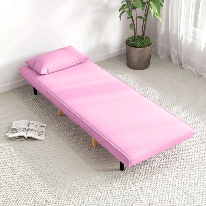 HOMCOM Sofá Cama Individual Tapizado en Lino con Respaldo Ajustable en 5 Posiciones y Almohada 72x75x85 cm Rosa(m-8)