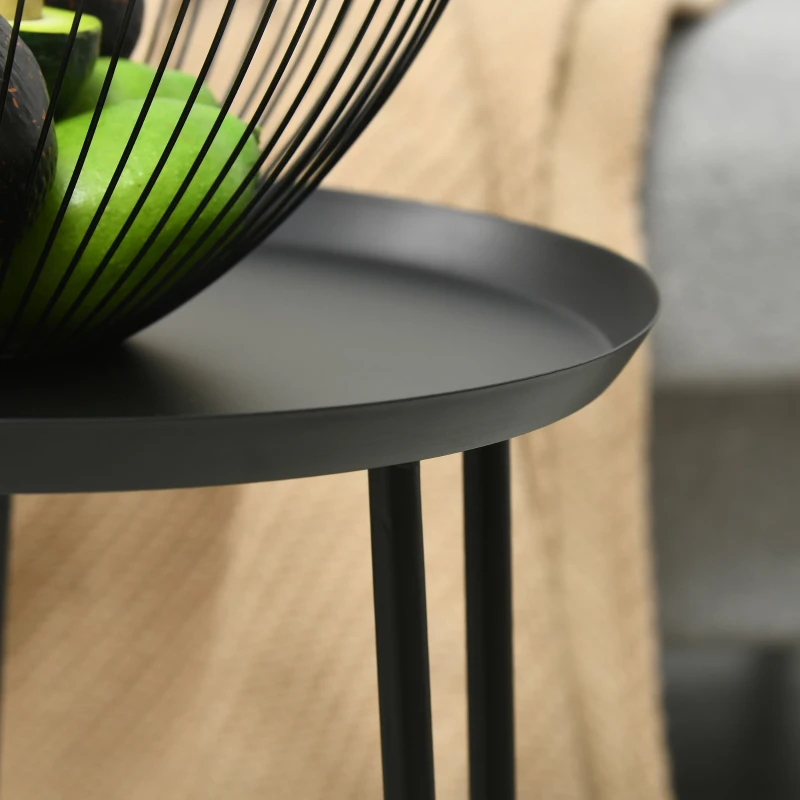 HOMCOM Juego de 2 Mesitas Auxiliares Redondas con Tapa en Forma de Bandeja y Patas de Horquilla Ø40x45 cm y Ø35x40 cm Negro