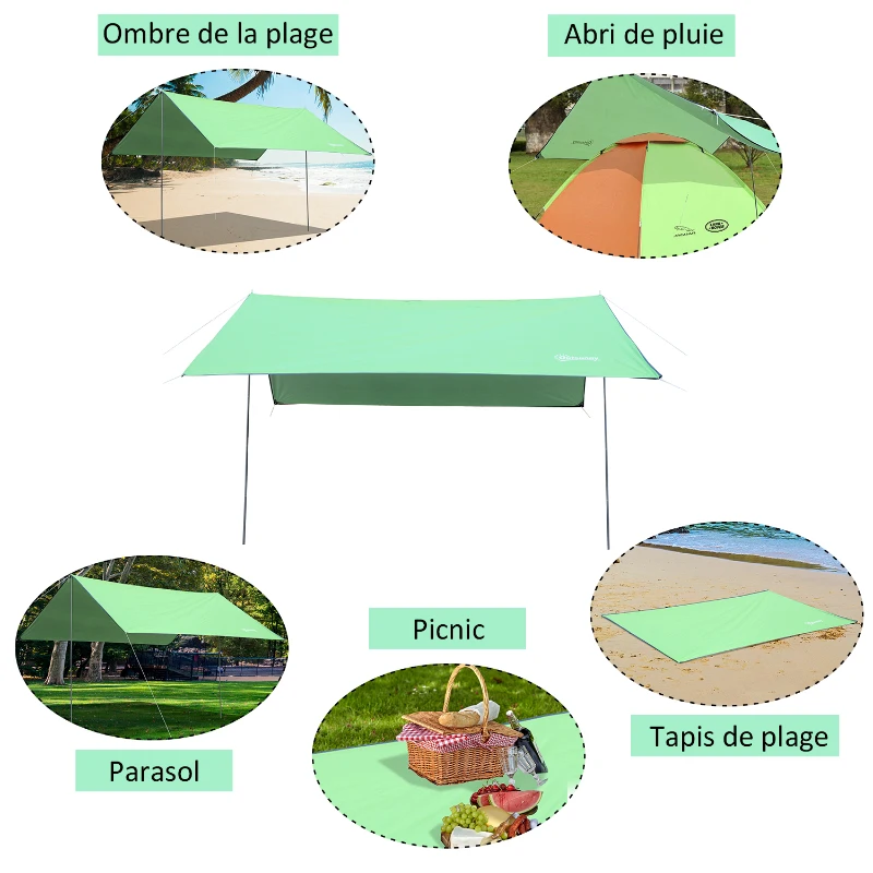 Outsunny Bâche anti-pluie voile d'ombrage toile de camping 3L x 3l m polyester haute densité 190T imperméable vert