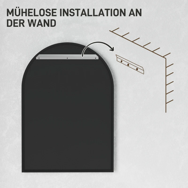 HOMCOM Gebogen Badkamerspiegel, 50 x 70 cm, Badkamerspiegel met Aluminium Frame, Decoratieve Spiegel, Keuken, Zwart