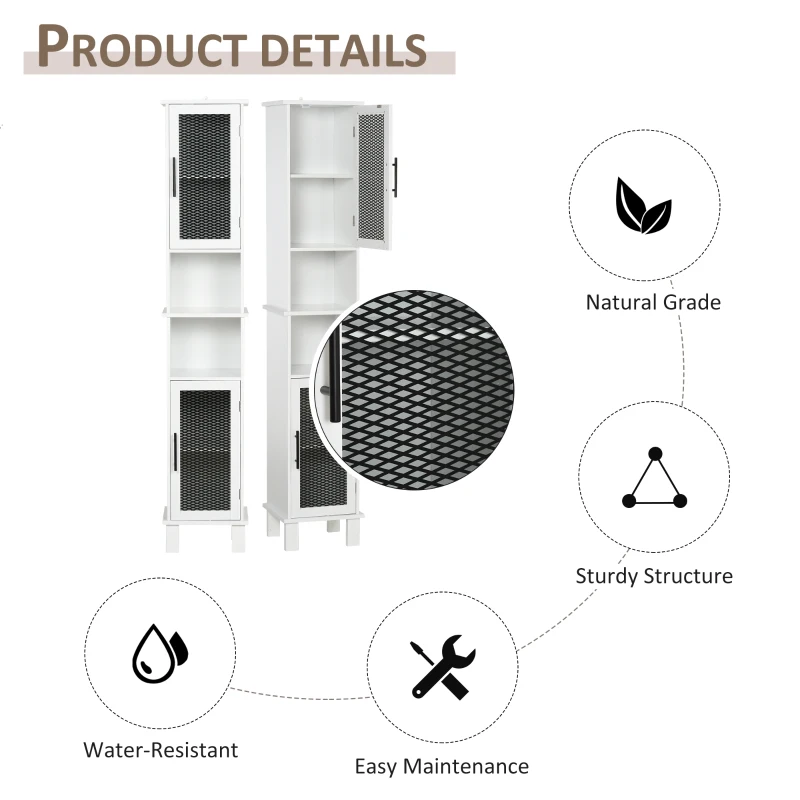 HOMCOM 6-Tier Bathroom Floor Cabinet, Tall Free Standing Cupboard with 2 Patterned Glass Doors for Kitchen, Hallway, Living Room