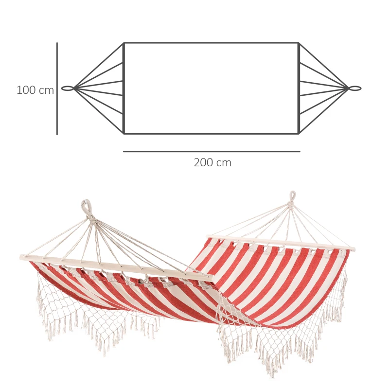 Outsunny Hamac de Voyage Portable Style Hippie Chic Toile de hamac dim. 2L x 1l m Coton Polyester Rouge crème rayé