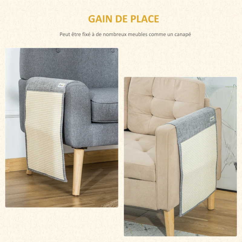 PawHut Tapis griffoir Chat Tapis à gratter en sisal Protection canapé Meuble Sol Lot de 2 pcs 130 x 45 cm Gris