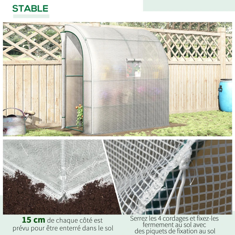 Outsunny Serre de jardin PE avec étagères 3 niveaux, serre de balcon, bâche renforcée 140 g/m², châssis en acier, 2 portes zippées enroulables, pour légumes plantes fleurs, 200 x 100 x 215 cm, blanc