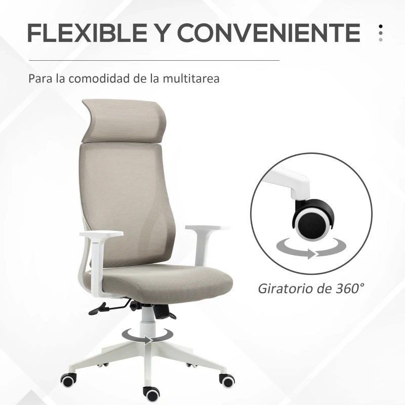 Vinsetto Silla de Oficina Silla de Escritorio Giratoria Ajustable en Altura y Reclinable hasta 120° Bloqueo de Posición 64x61x120,9-128,9 cm Gris