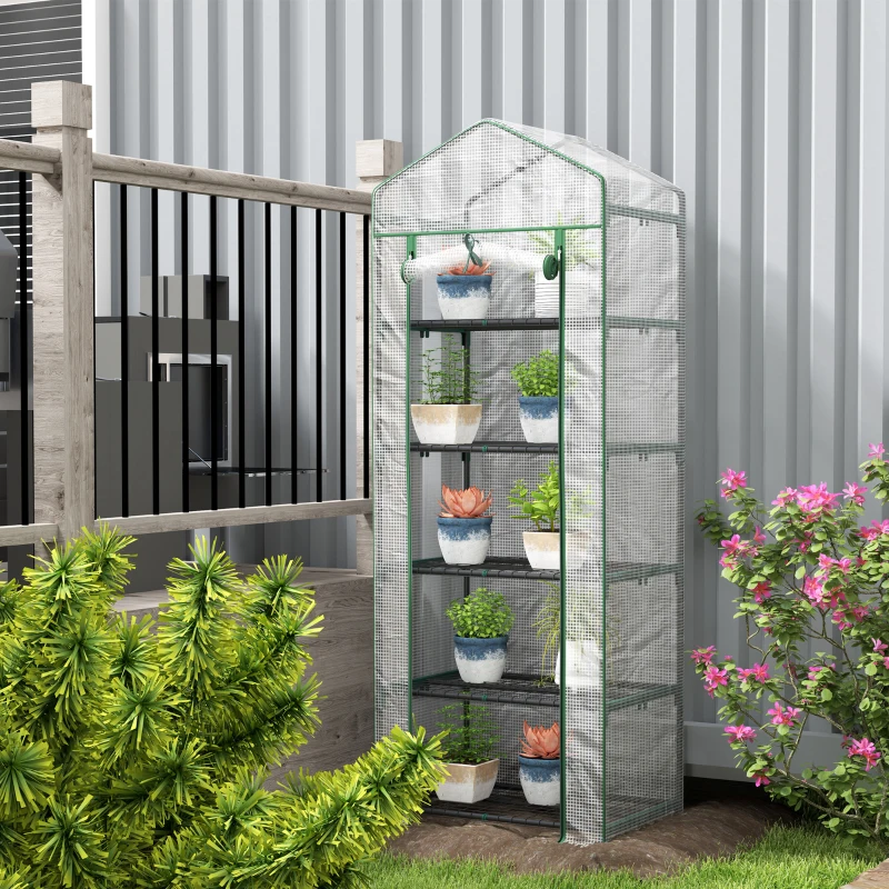 Outsunny 193cm Five Shelf Mini Greenhouse - White