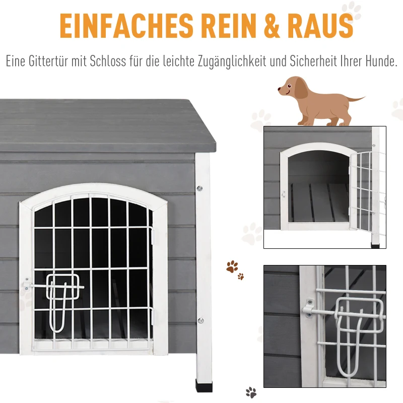 PawHut Hundehütte Hundehaus mit Tür Hundebox Gitterbox TransportKäfig für Katzen Hasen Outdoor wasserdicht Grau Tanne 80 x 55 x 53,5 cm