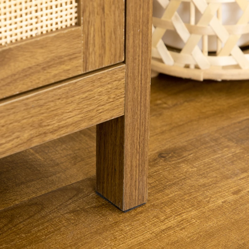 HOMCOM Scrivania in Legno con Ripiano e Armadietto con Anta in Rattan Stile Boho, 110x48x76cm, Noce