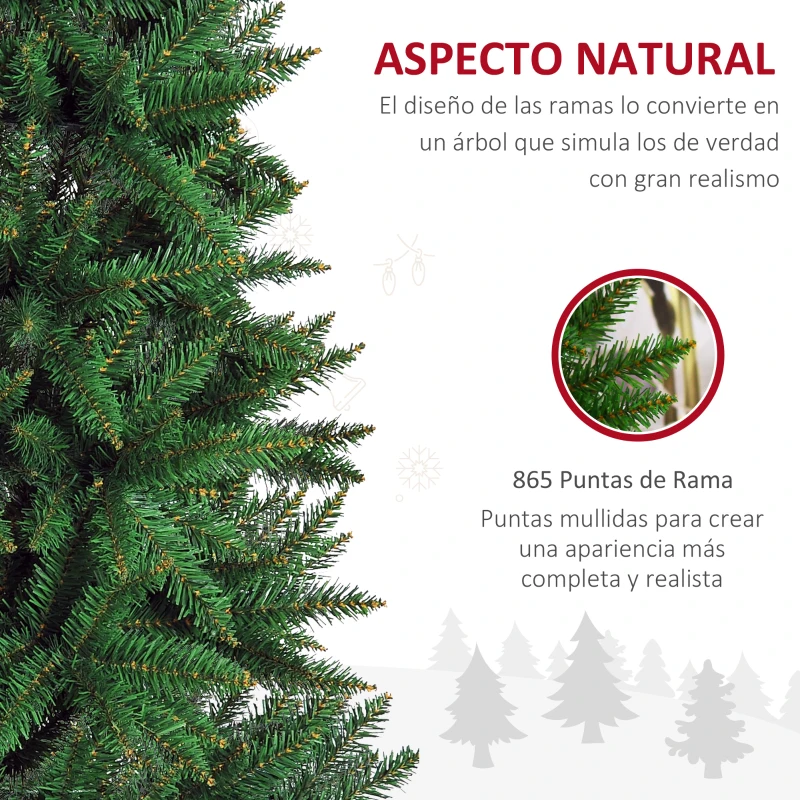 HOMCOM Árbol de Navidad Artificial Árbol con Soporte 210cm 865 Ramas Verde